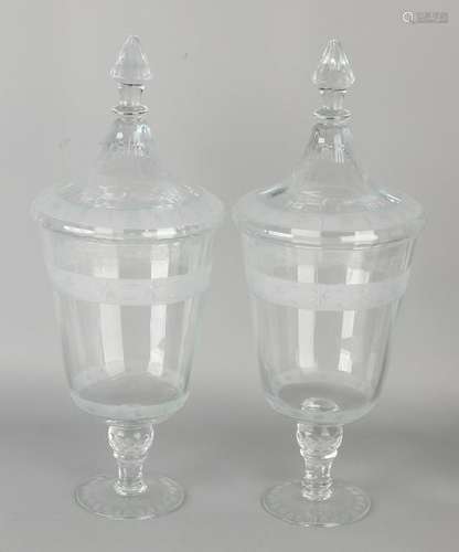 Two large crystal glass cover slides in Louis XVI