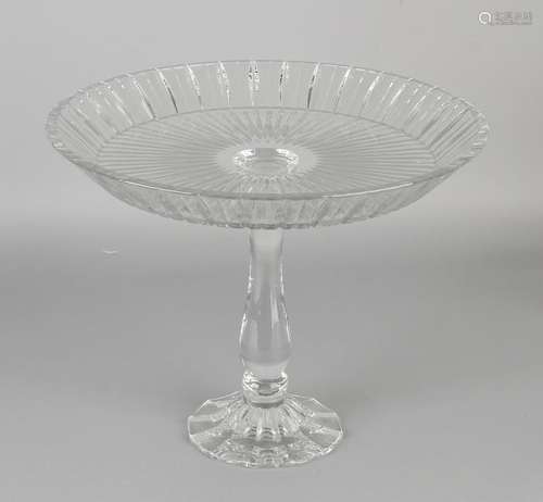 Large crystal glass pie dish on high foot. 20th