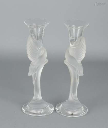 Two Carl Faberge crystal satin glass candle