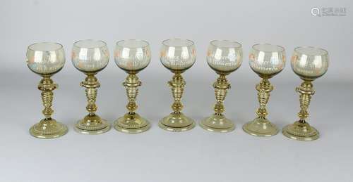 Seven pieces of antique German glass. Roemer with