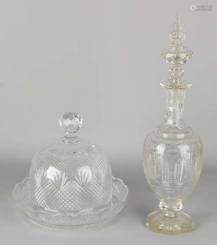 Twice antique crystal. One major cheese dish + ground