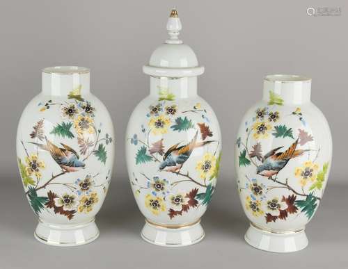 Three-piece antique opaline glass garniture. Hand