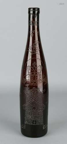 Antique Dutch engraved bottle. Anno 1888. With crown,