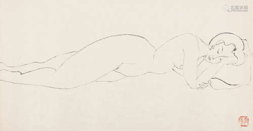 王济远 1957年作 女人体 纸本水墨