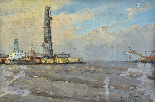 吕斯百 1961年作 港口 布面油画