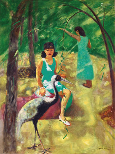 章剑 1997年作 女人与鹤 布面油画