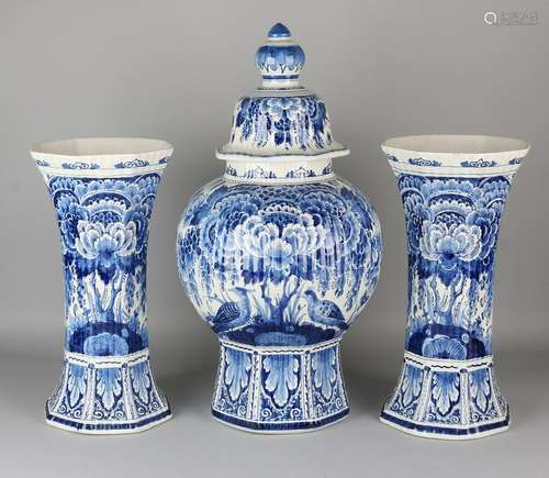 Large three-piece Dutch Royal Delft Fayence garniture.