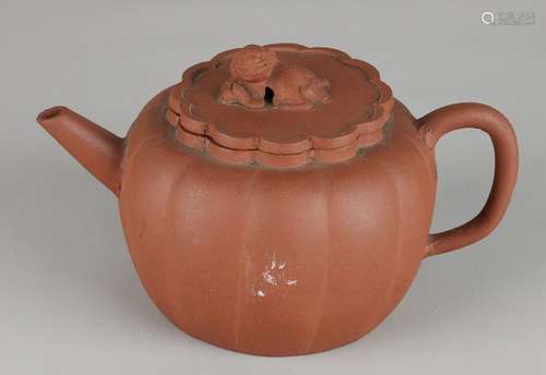 Old / antique Chinese Yixing teapot in pumpkin shape.