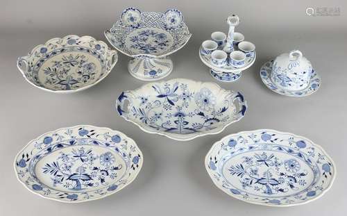 Seven parts antique German porcelain Zwiebel Muster.