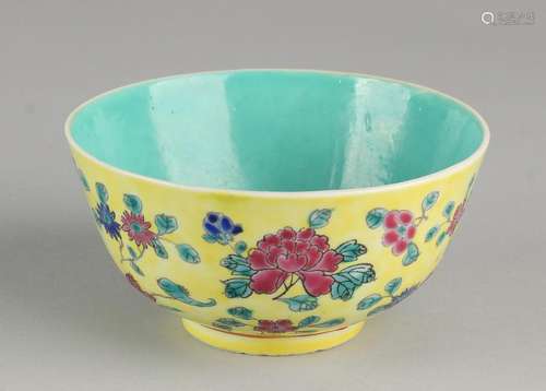 Antique Chinese porcelain bowl with yellow and green