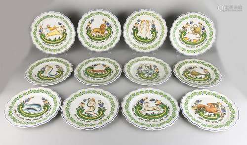 12x Italian Neo Renaissance polychrome Fayence signs.