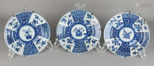 Three 18th century Chinese porcelain plates with floral