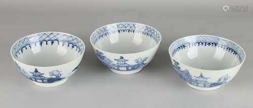 Three antique Chinese porcelain bowls with coastal