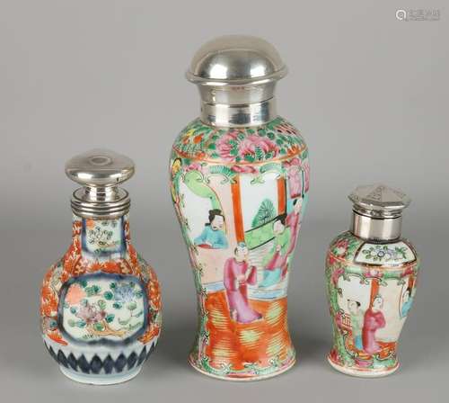 Three antique Chinese porcelain tea caddies, two with