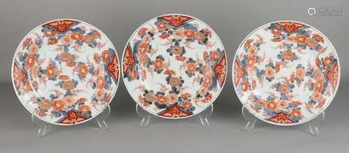 Three 19th century Imari porcelain plates with floral