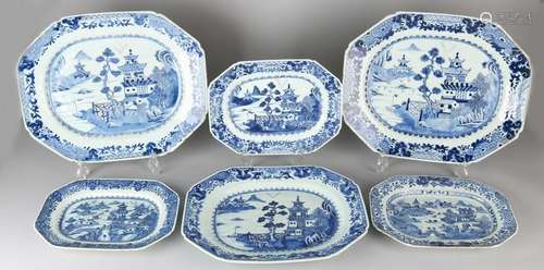 Six 18th century Chinese porcelain meat dishes with