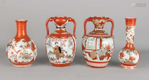 Four antique Japanese Kutani porcelain vases.