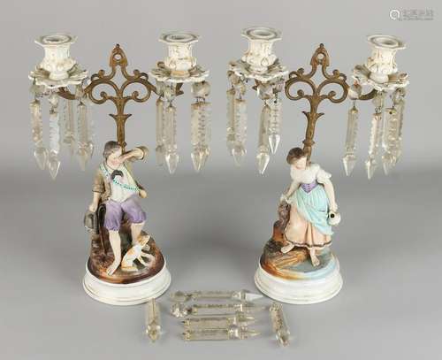 Two 19th century French porcelain candle candlesticks