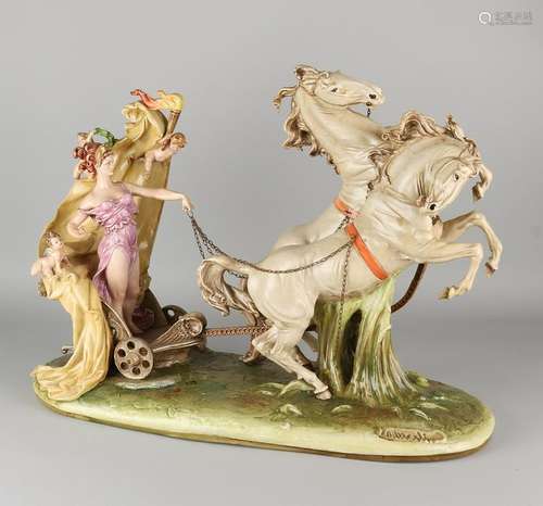 Big old Italian porcelain chariot by B. Merli. Kings