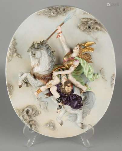 Antique porcelain plaque with mythological scene.