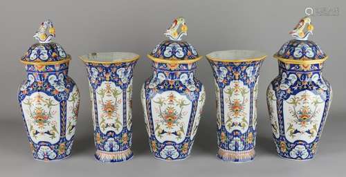 Five-piece Dutch polychrome porcelain garniture. 20th