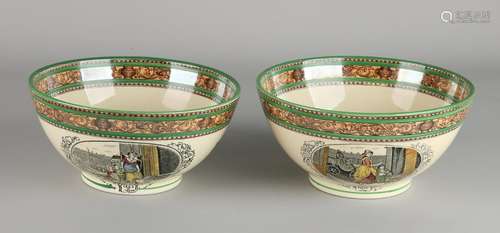 Two large antique English cabinet ceramic bowls. Adams