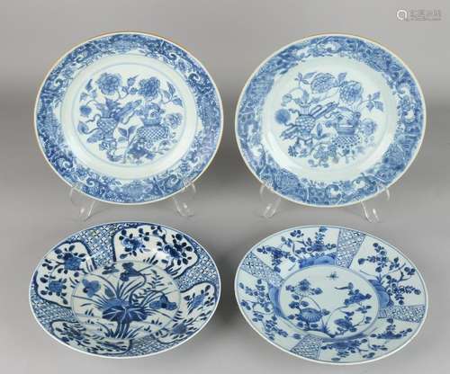 Four 18th century Chinese porcelain plates with floral