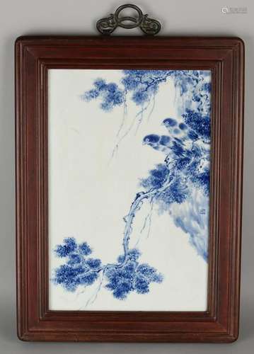 Ancient Chinese porcelain plaque with birds in branches