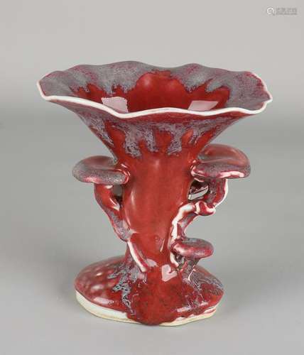 Ancient Chinese porcelain vase with mushrooms and red