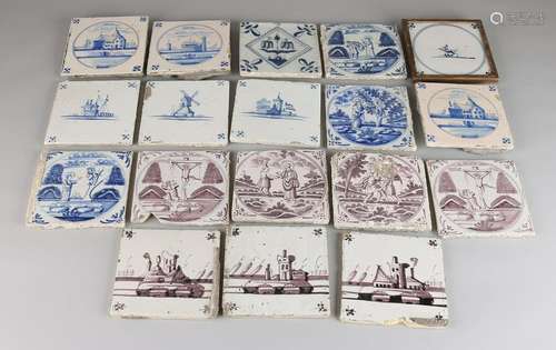 18x Antique Dutch tiles. Divers. Among other things,