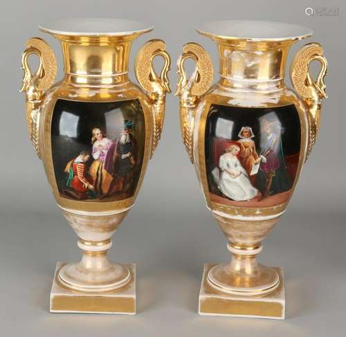 Two large 19th century plated hand painted porcelain