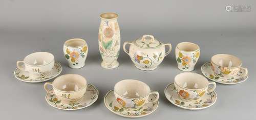 Nine times antique Dutch Art Nouveau pottery. Circa