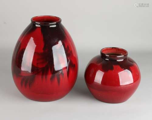 Two old Dutch bowls, vases with red and black enamel