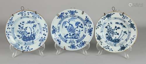 Three 18th century Chinese porcelain plates with deep