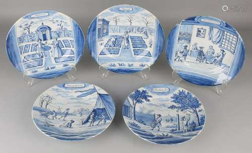 Five rare 19th-century Delft Fayence signs with monthly