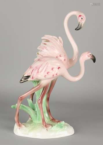 Large German porcelain figure Goebel. Two flamingos.