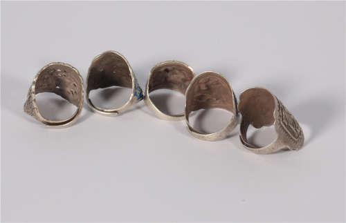 A group of silver sculptor rings in the late Qing Dynasty