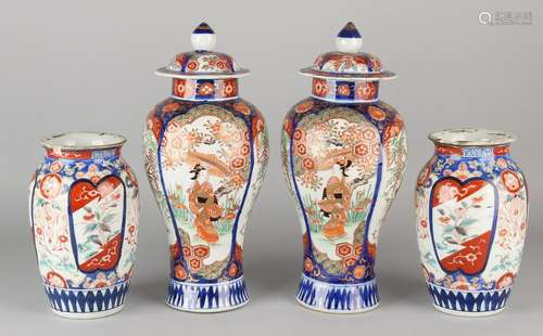 Four-piece, 19th century Imari porcelain garniture.