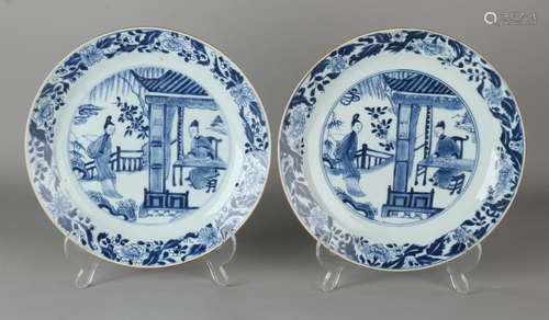 Two 18th century Chinese porcelain plates with figures