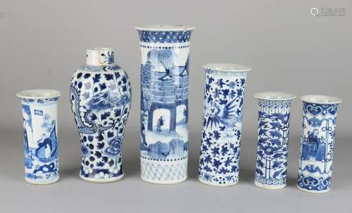 Six antique Chinese porcelain vases. Damaged. Size 14.5