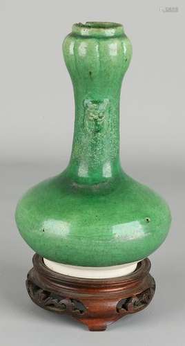 Ancient Chinese terracotta vase with green glaze bump