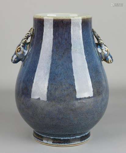 Ancient Chinese porcelain vase with blue enamel and