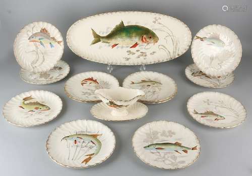 Rare fourteen-piece Nouveau Villeroy & Boch fisherman