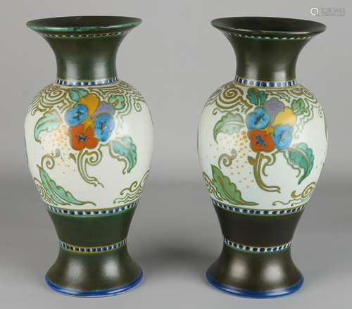 Two antique Dutch pottery vases. PIGEON - Den Dolder.