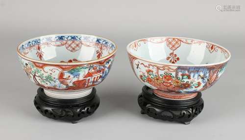 Two 18th century Chinese porcelain bowls on pedestals