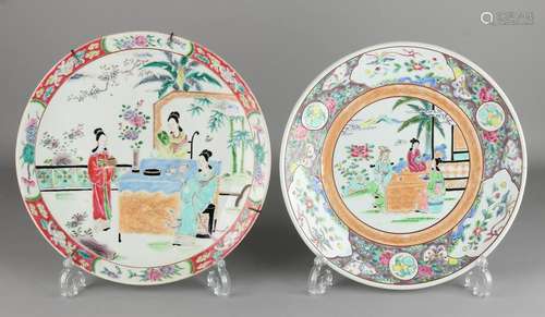 Two ancient Chinese porcelain Family Rose signs with