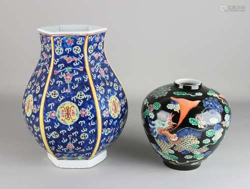 Two old Chinese porcelain vases. Comprising: Family