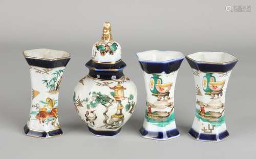 Four-piece antique miniature porcelain garniture with