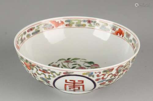 Big old Chinese porcelain bowl with symbols / cranes