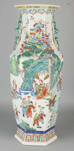 Big old six-sided Chinese porcelain vase Rose Family.